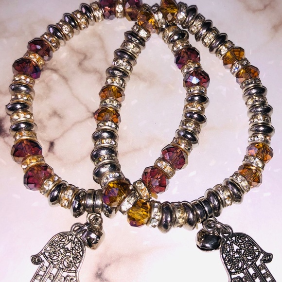 Set of 2 Hamsa Bracelets with Gems - Picture 2 of 8